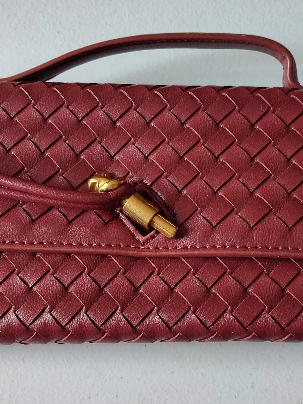 Source Unknown Woven Clutch in Burgundy with Gold Hardware